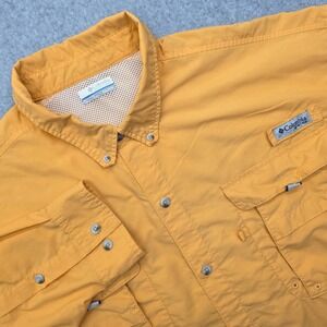Columbia PFG Omni-Shade Button Shirt Mens XXL Orange Vented Fishing Roll Sleeves